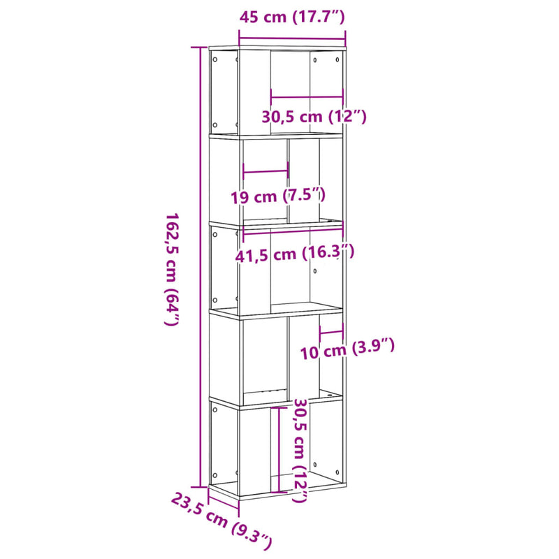 Bookcase 5-Tier Old Wood 45x23.5x162.5 cm Engineered Wood