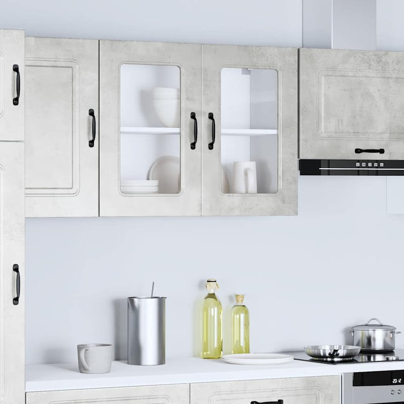 Kitchen Wall Cabinet with Glass Door Kalmar Concrete Grey Engineered Wood