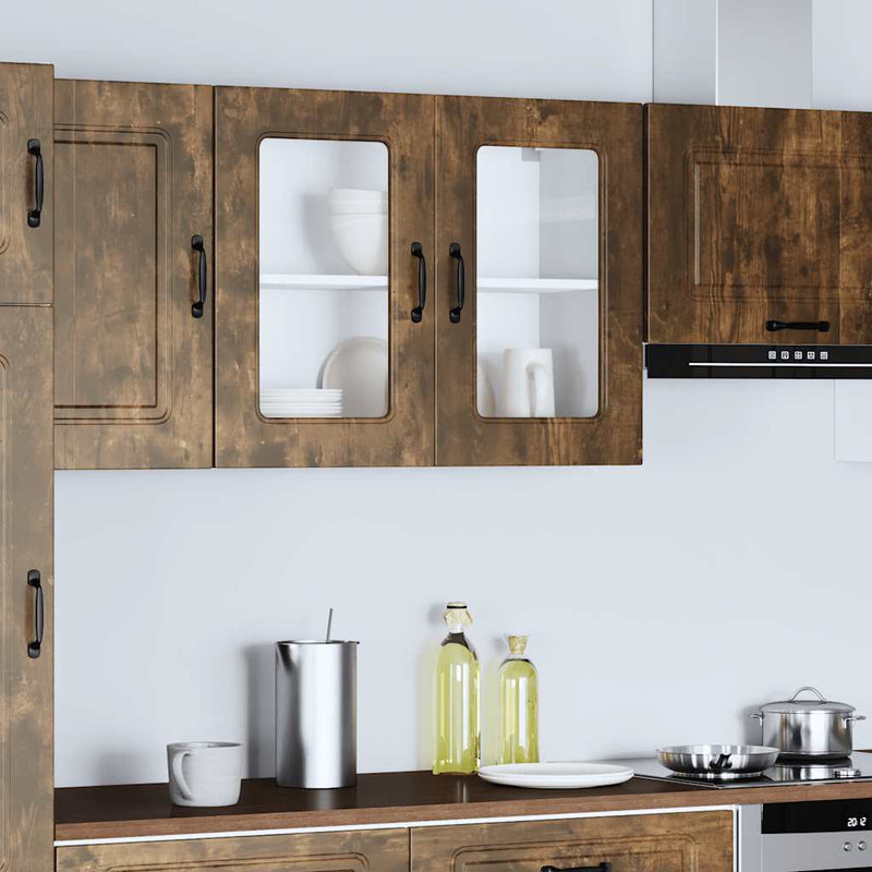 Kitchen Wall Cabinet with Glass Door Kalmar Smoked Oak Engineered Wood