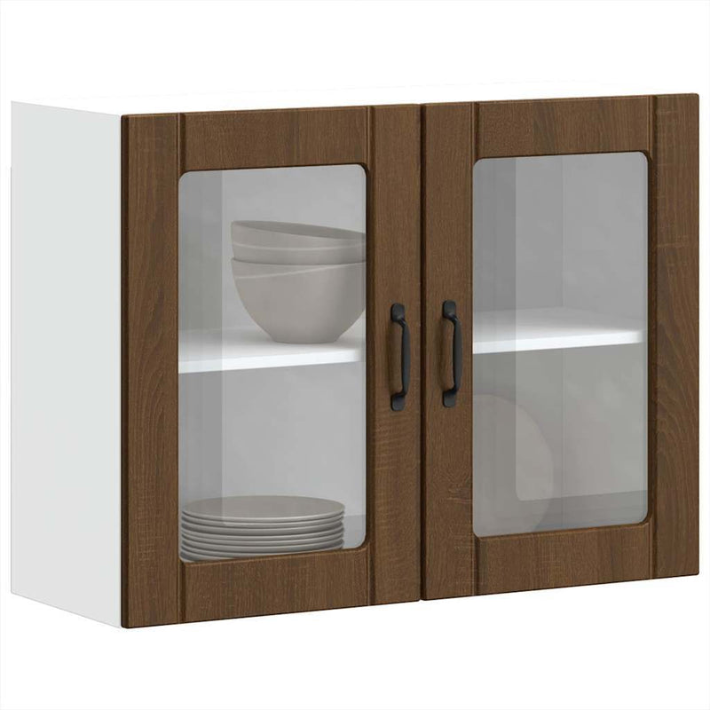 Kitchen Wall Cabinet with Glass Door Lucca Brown Oak Engineered Wood