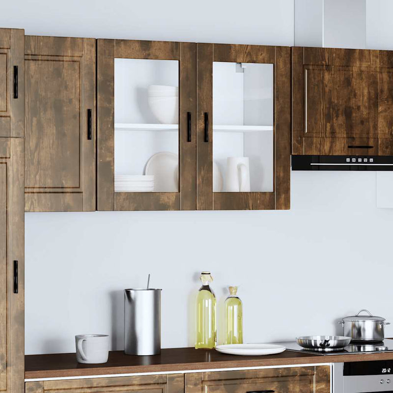 Kitchen Wall Cabinet with Glass Door Porto Smoked Oak