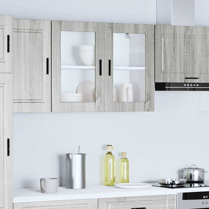 Kitchen Wall Cabinet with Glass Door Porto Grey Sonoma