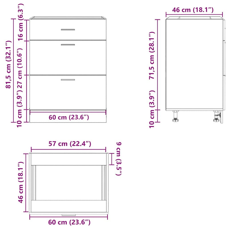 Kitchen Base Cabinet Smoked Oak Engineered Wood