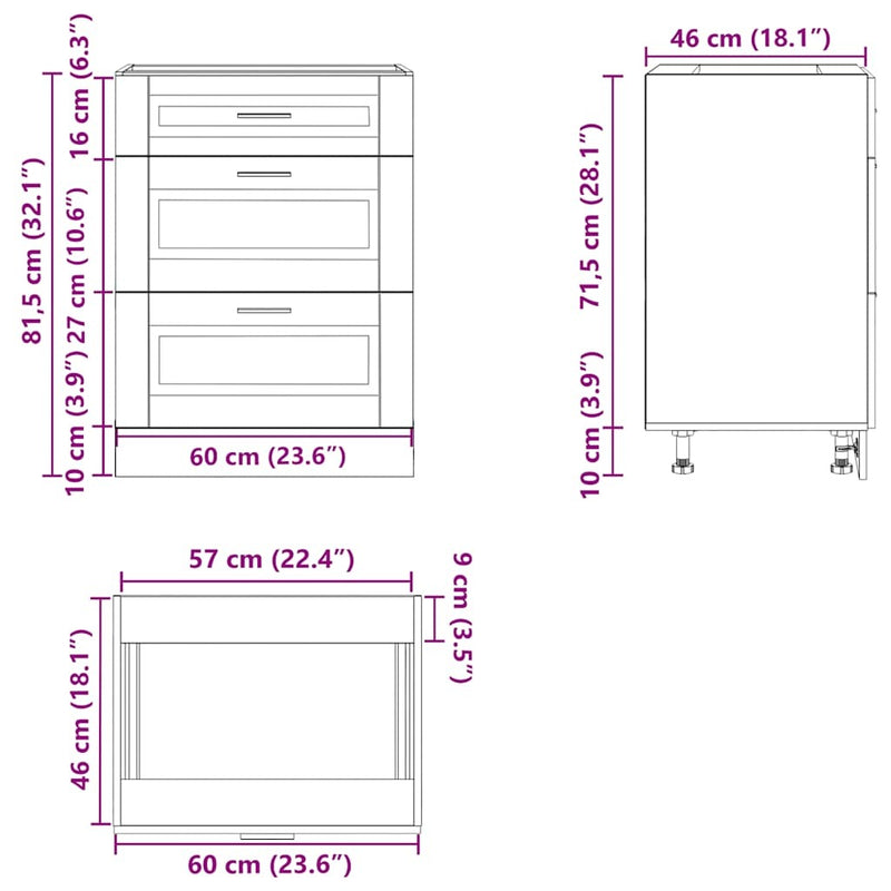 Kitchen Base Cabinet Porto Grey Sonoma Engineered Wood