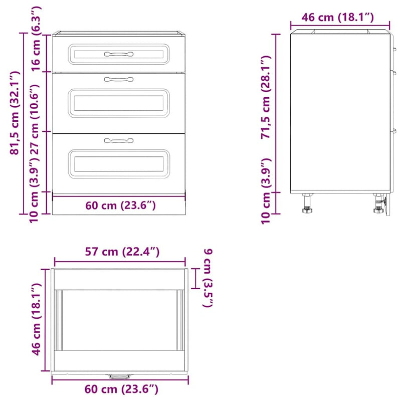 Kitchen Base Cabinet Kalmar Concrete Grey Engineered Wood