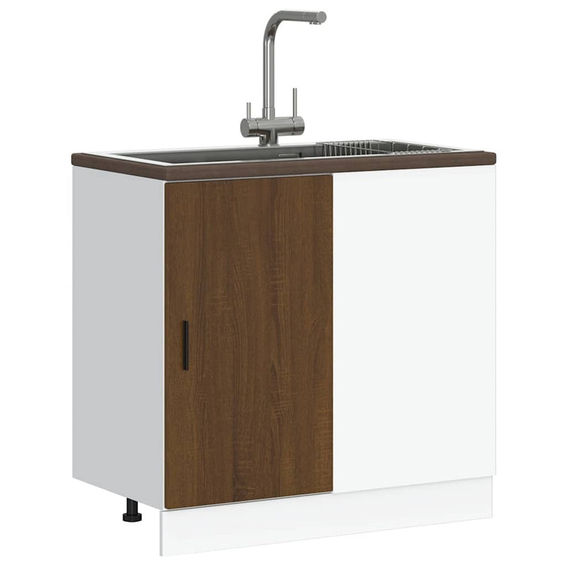 Sink Base Cabinet Brown Oak Engineered Wood