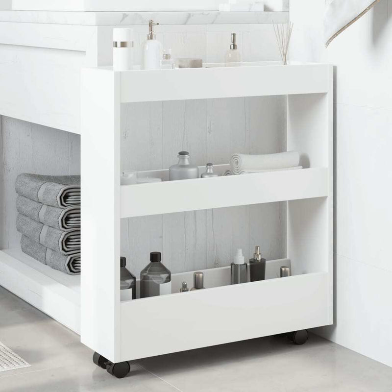 Narrow Storage Trolley 3 Tier White Engineered Wood