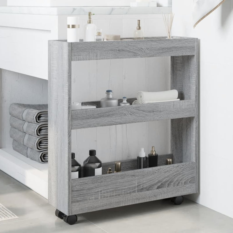 Narrow Storage Trolley 3 Tier Grey Sonoma Engineered Wood