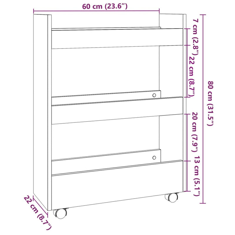 Narrow Storage Trolley 3 Tier Sonoma Oak Engineered Wood