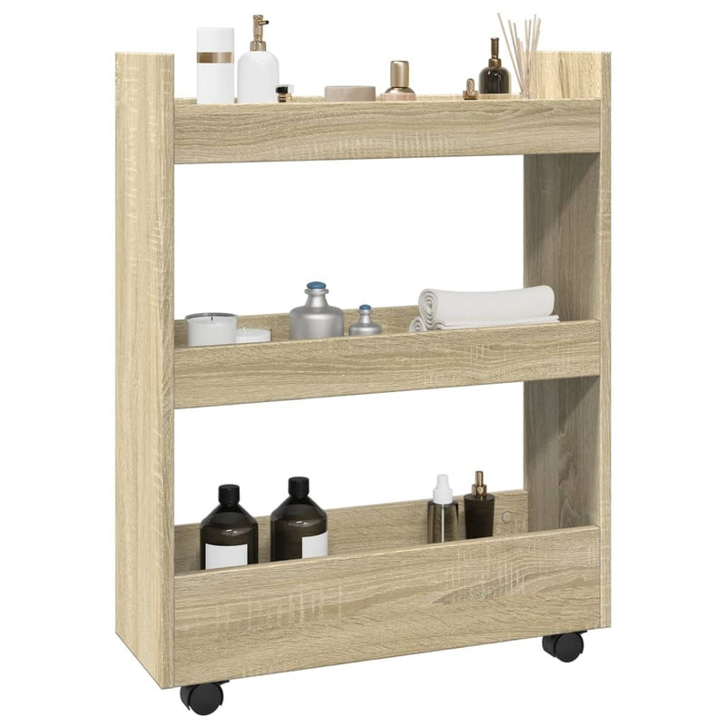 Narrow Storage Trolley 3 Tier Sonoma Oak Engineered Wood