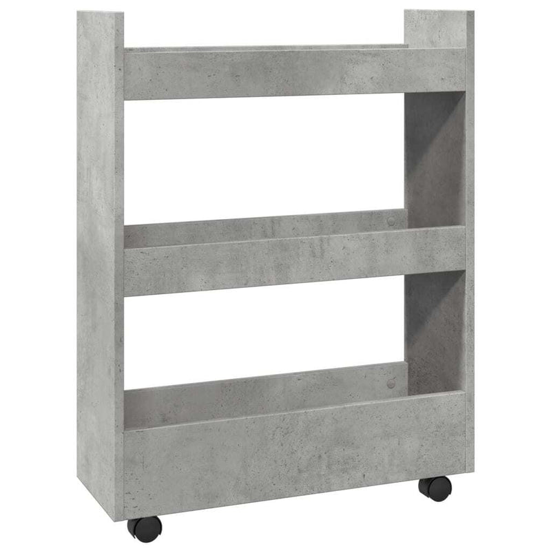 Narrow Storage Trolley 3 Tier Concrete Grey Engineered Wood