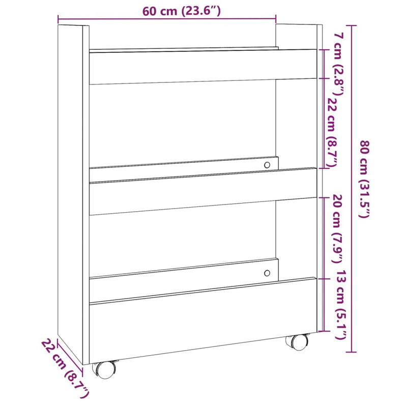 Narrow Storage Trolley 3 Tier Concrete Grey Engineered Wood