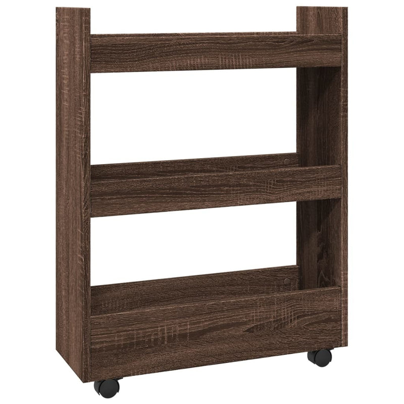 Narrow Storage Trolley 3 Tier Brown Oak Engineered Wood