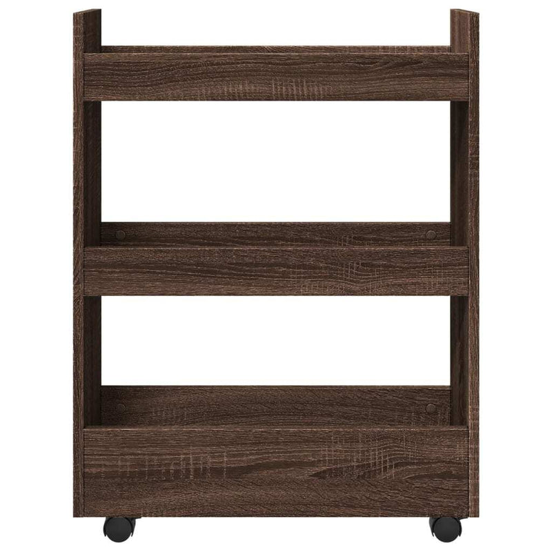 Narrow Storage Trolley 3 Tier Brown Oak Engineered Wood