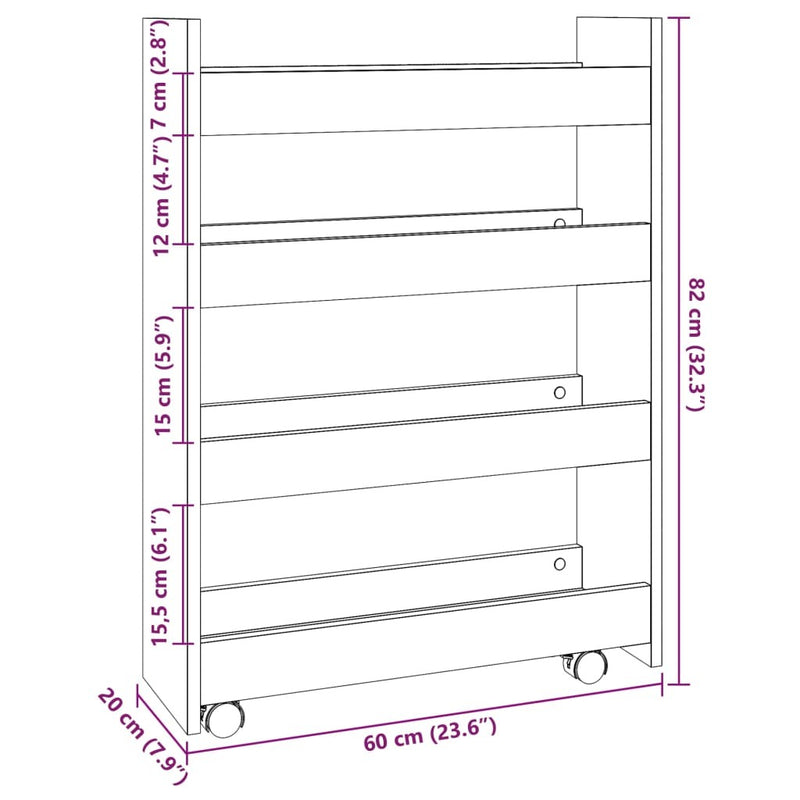 Narrow Storage Trolley 4 Tier Concrete Grey Engineered Wood