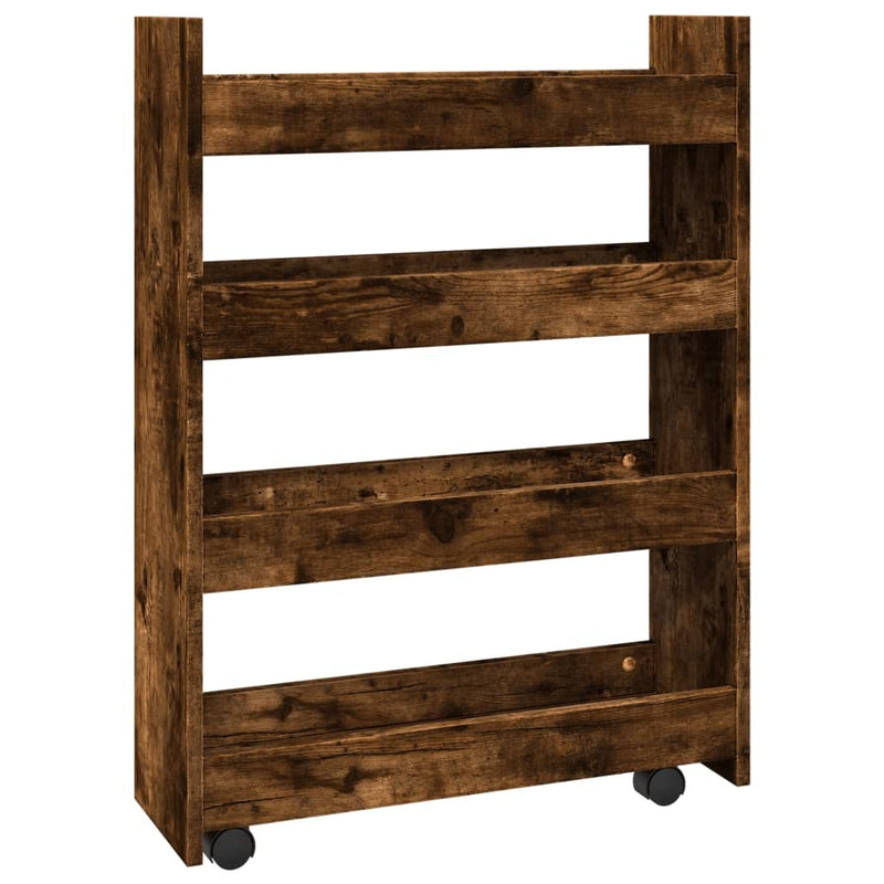 Narrow Storage Trolley 4 Tier Smoked Oak Engineered Wood