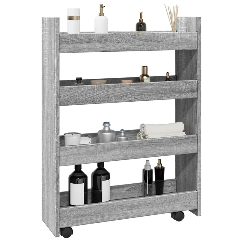 Narrow Storage Trolley 4 Tier Grey Sonoma Engineered Wood