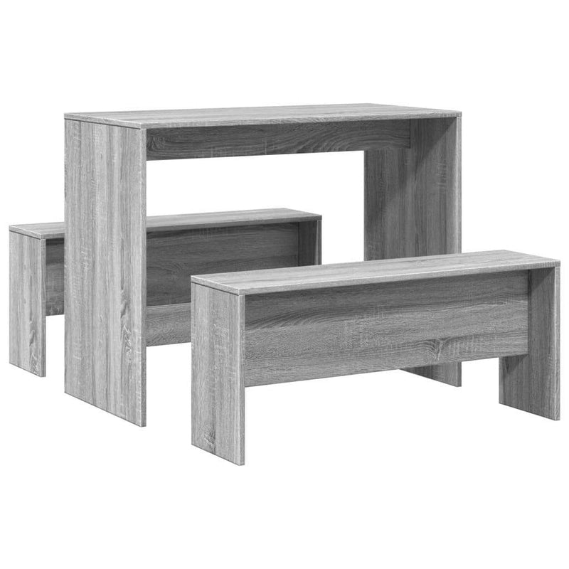 3 Piece Dining Table and Bench set Grey Sonoma Engineered Wood