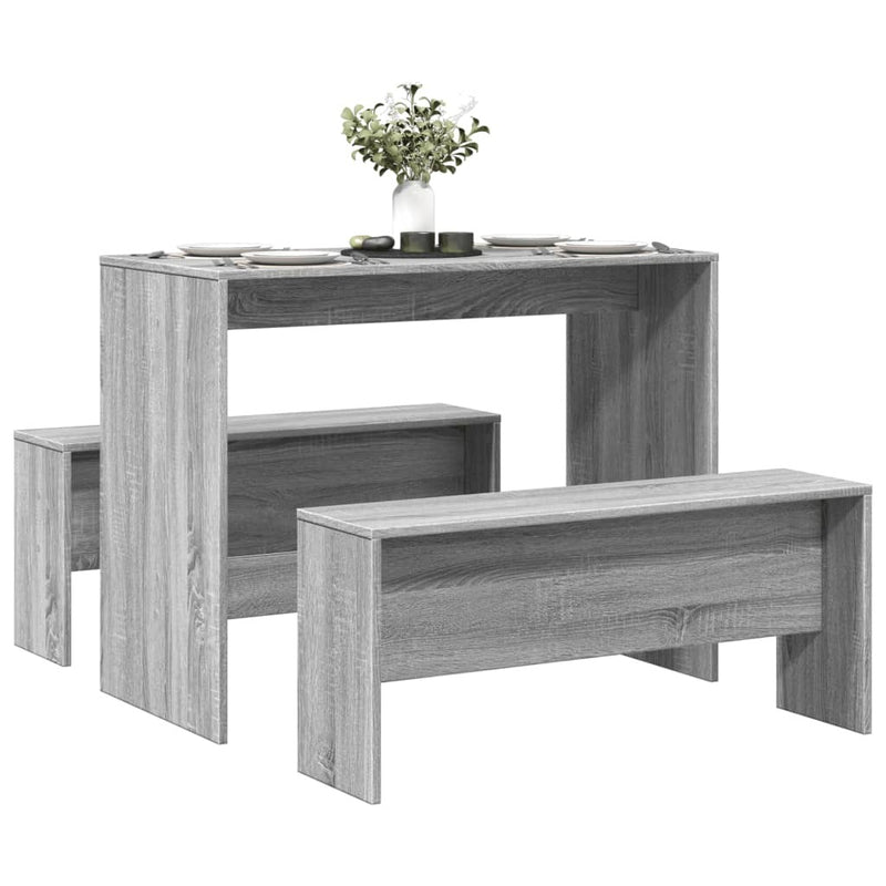 3 Piece Dining Table and Bench set Grey Sonoma Engineered Wood