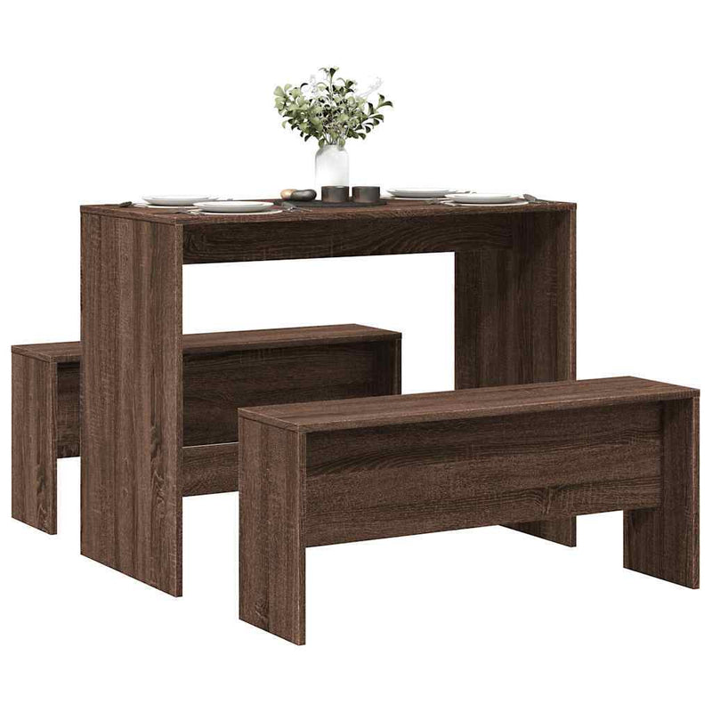 3 Piece Dining Table and Bench set Brown Oak Engineered Wood