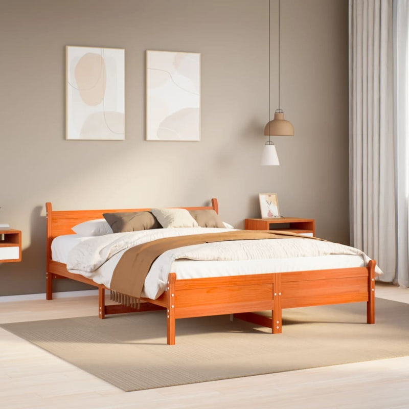 Bed Frame without Mattress Wax Brown 135x190 cm Double Solid Wood Pine