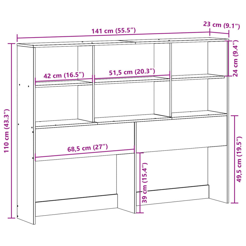 Headboard with Storage White 135 cm Solid Wood Pine