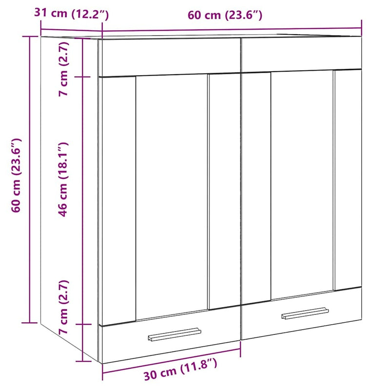 Kitchen Wall Cabinet with Glass Door Old Wood 60x31x60 cm