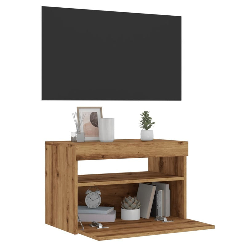 TV Cabinet with LED Lights Artisan Oak 60x35x40 cm Engineered Wood