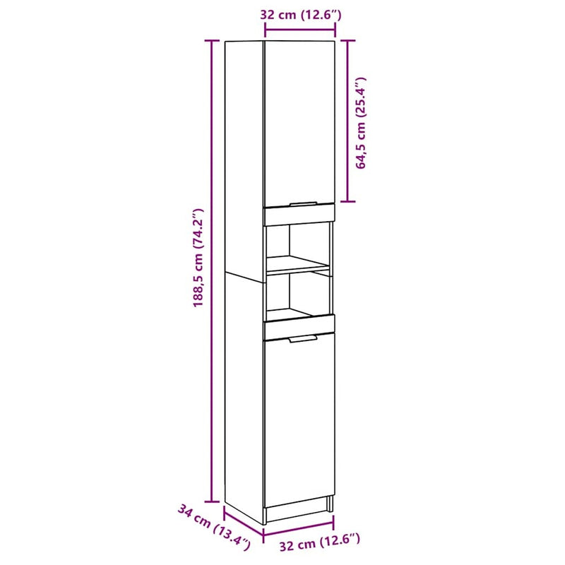 Bathroom Cabinet Old Wood 32x34x188.5 cm Engineered Wood