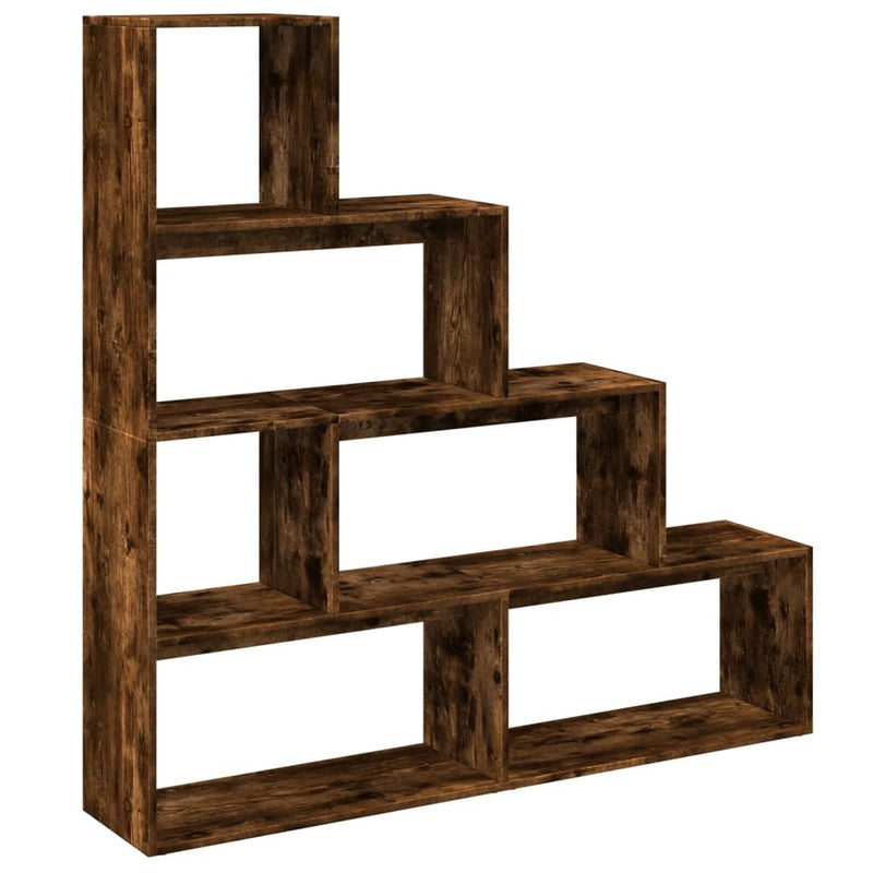 Room Divider Bookcase 4-Tier Smoked Oak 143.5x29x143.5 cm Engineered Wood