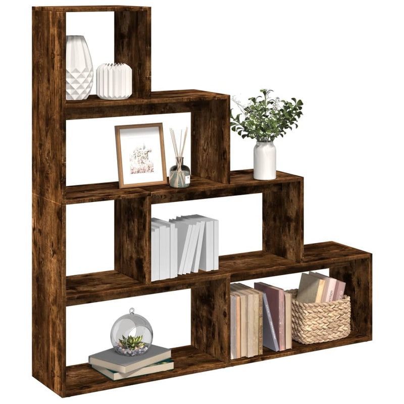 Room Divider Bookcase 4-Tier Smoked Oak 143.5x29x143.5 cm Engineered Wood