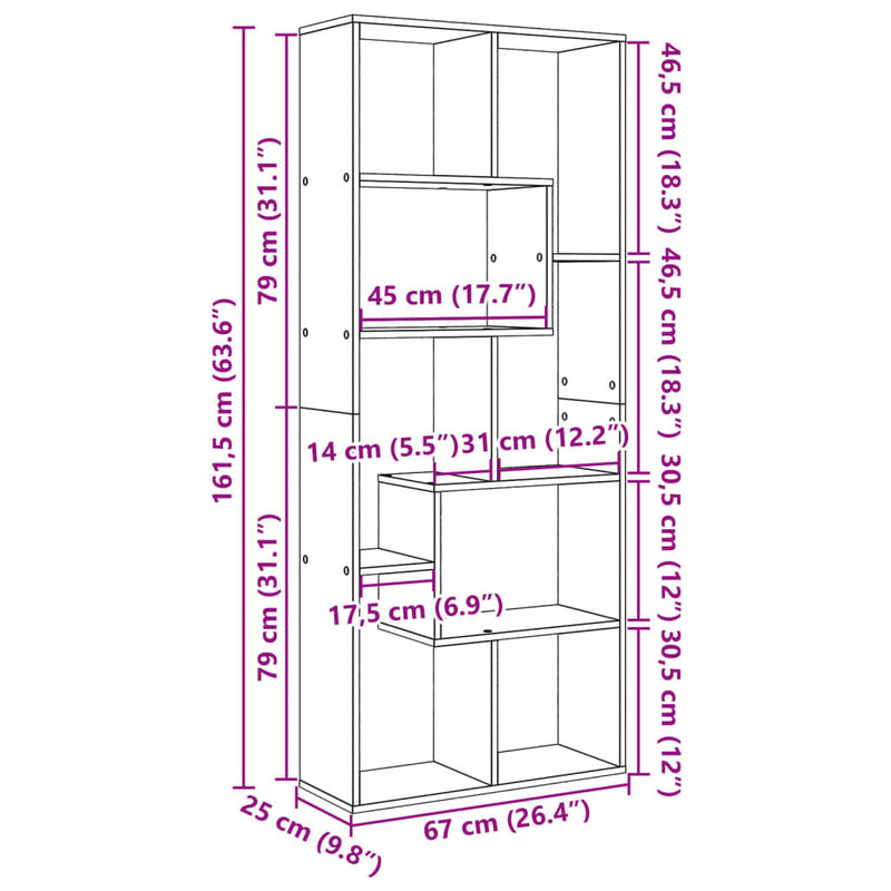 Room Divider Bookcase Brown Oak 67x25x161.5 cm Engineered Wood