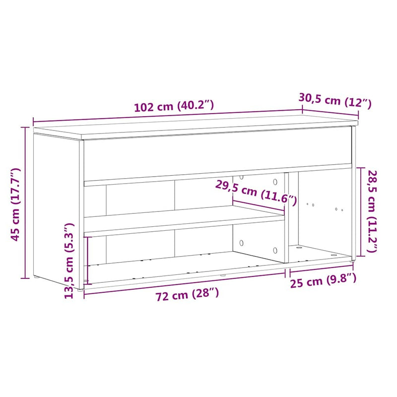 Shoe Bench White 102x30.5x45 cm Engineered Wood