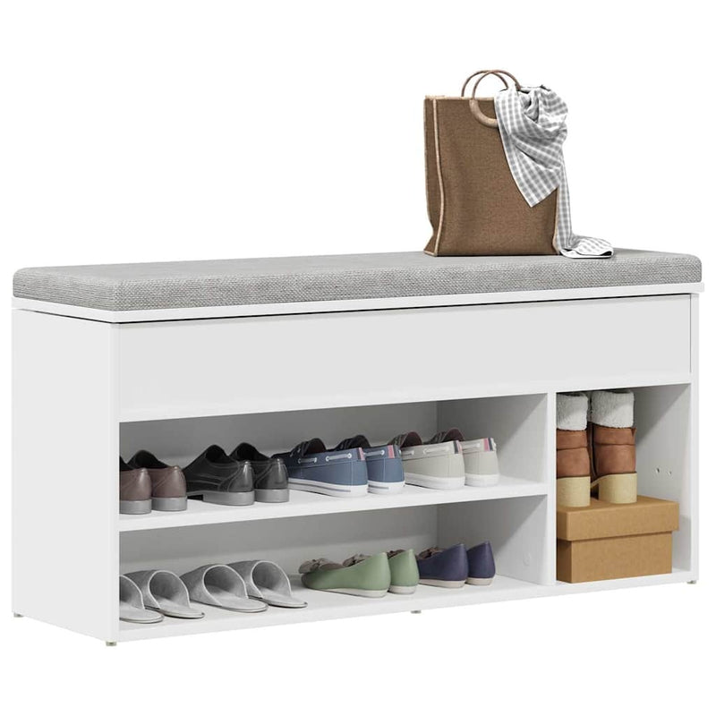 Shoe Bench White 102x30.5x45 cm Engineered Wood