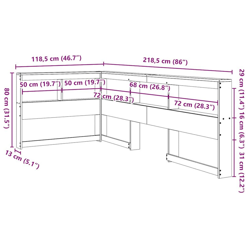 Bookcase Headboard L-Shaped 100 cm Solid Wood Pine