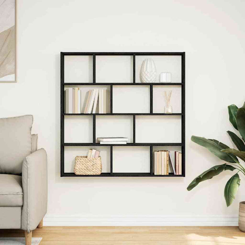 Wall Cube Shelf 12 Compartments Black Engineered Wood