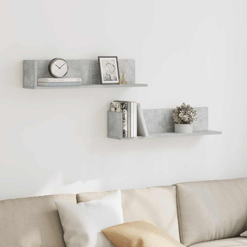 Wall Shelves 2 pcs Concrete Grey 75x16.5x16.5 cm Engineered Wood