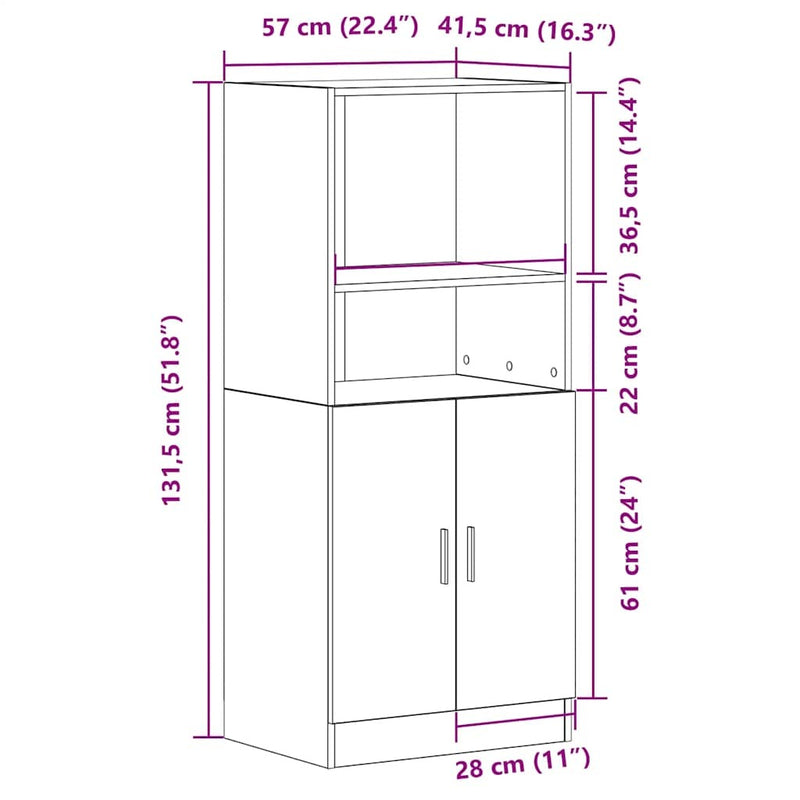 Kitchen Cabinet Black 57x41.5x131.5 cm Engineered Wood