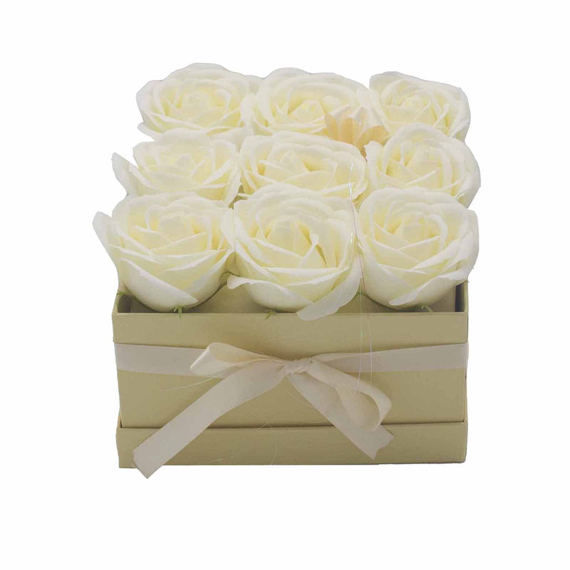 Soap Flower Gift Bouquet - 9 Cream Roses - Square - Per case: 1 Piece