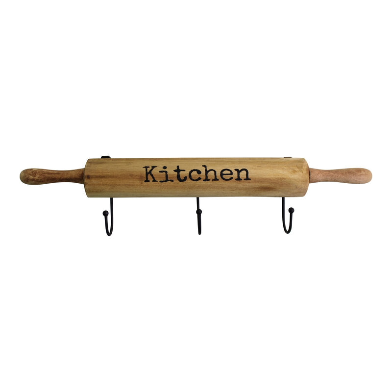 Kitchen Wall Hooks, 4 Hooks with a Rolling Pin Design