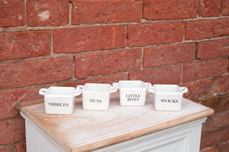 Set of 4 White Ceramic Square Snack Bowls