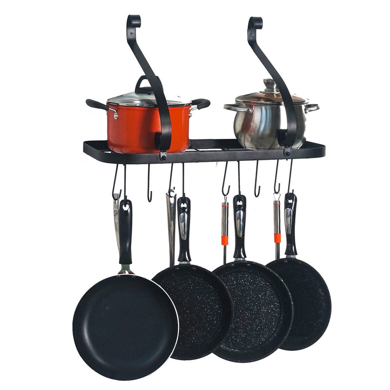 Wall Mount Pot Pan Rack with 10 Hooks(Black)