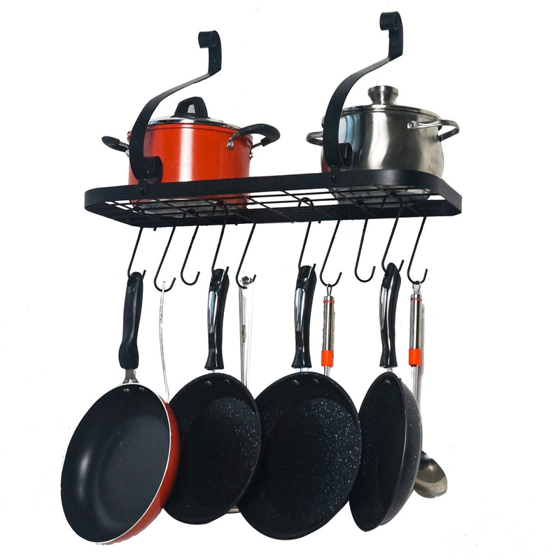 Wall Mount Pot Pan Rack with 10 Hooks(Black)