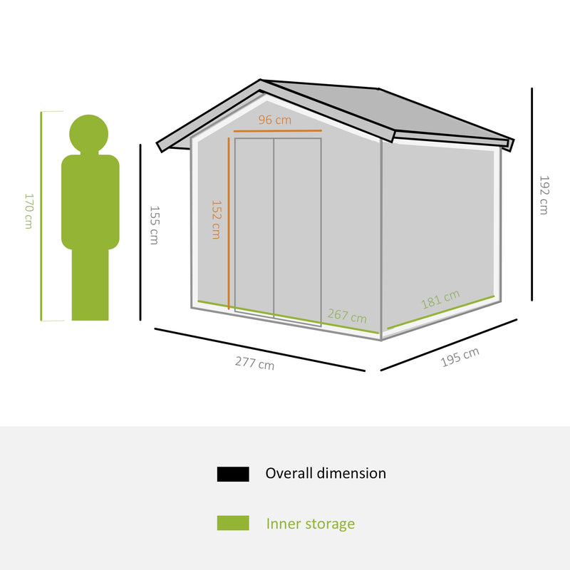 Metal 9x6 ft Garden Shed Storage Door Roof Building Container-Green