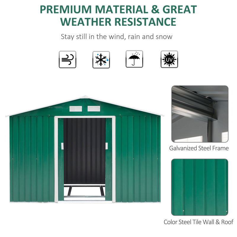 Metal 9x6 ft Garden Shed Storage Door Roof Building Container-Green