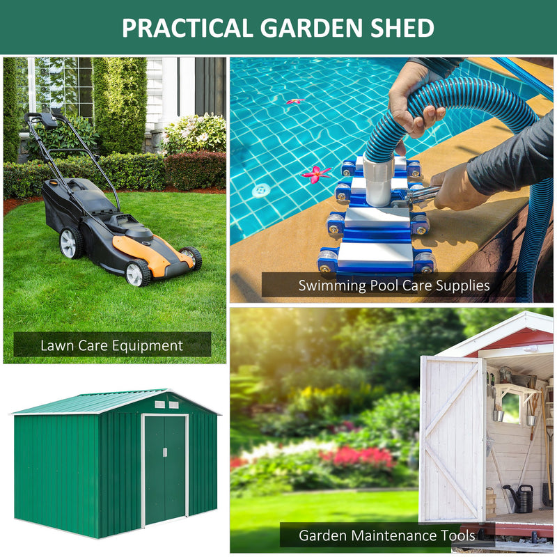 Metal 9x6 ft Garden Shed Storage Door Roof Building Container-Green