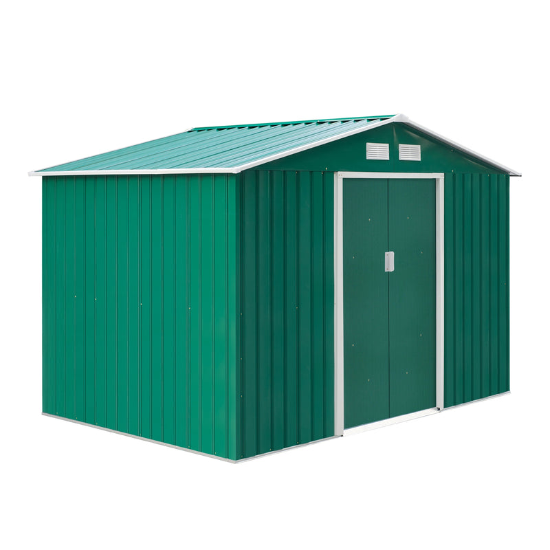 Metal 9x6 ft Garden Shed Storage Door Roof Building Container-Green