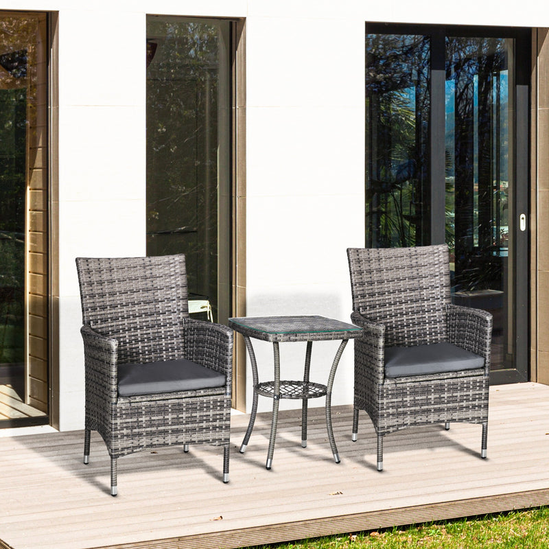 2 Seater GardenRattan Furniture Bistro Set Table Set Conservatory, Light Grey