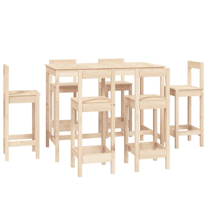 7 Piece Bar Set Solid Wood Pine