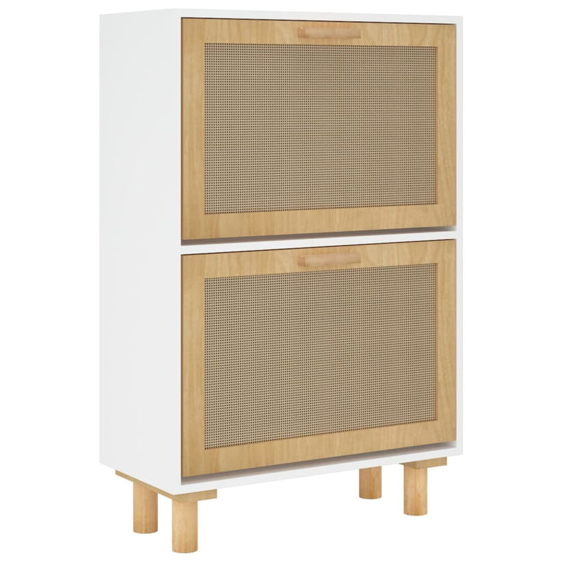 Shoe Cabinet White 52x25x80 cm Engineered Wood&Natural Rattan